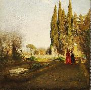 Albert Hertel In the gardens of Castel Gandolfo France oil painting artist